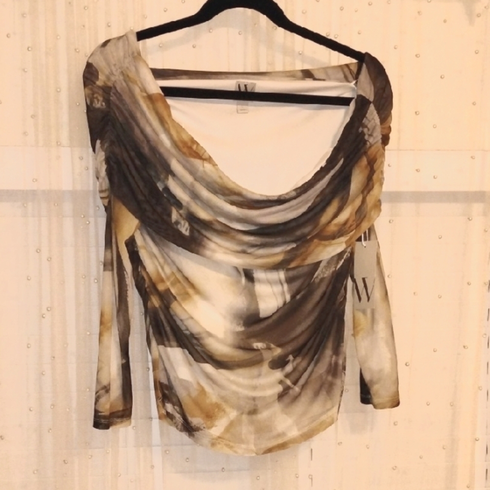 Worthington Women's Smoke Drape Neck Blouse, Size: L, NWT
